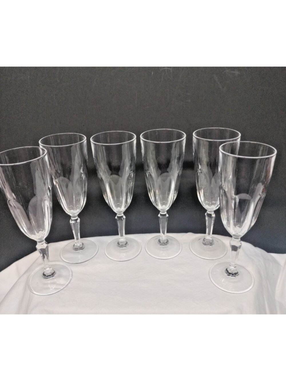 Set of 6 Gorham Crystal King Charles Flutes 7"1/4x2"1/4
